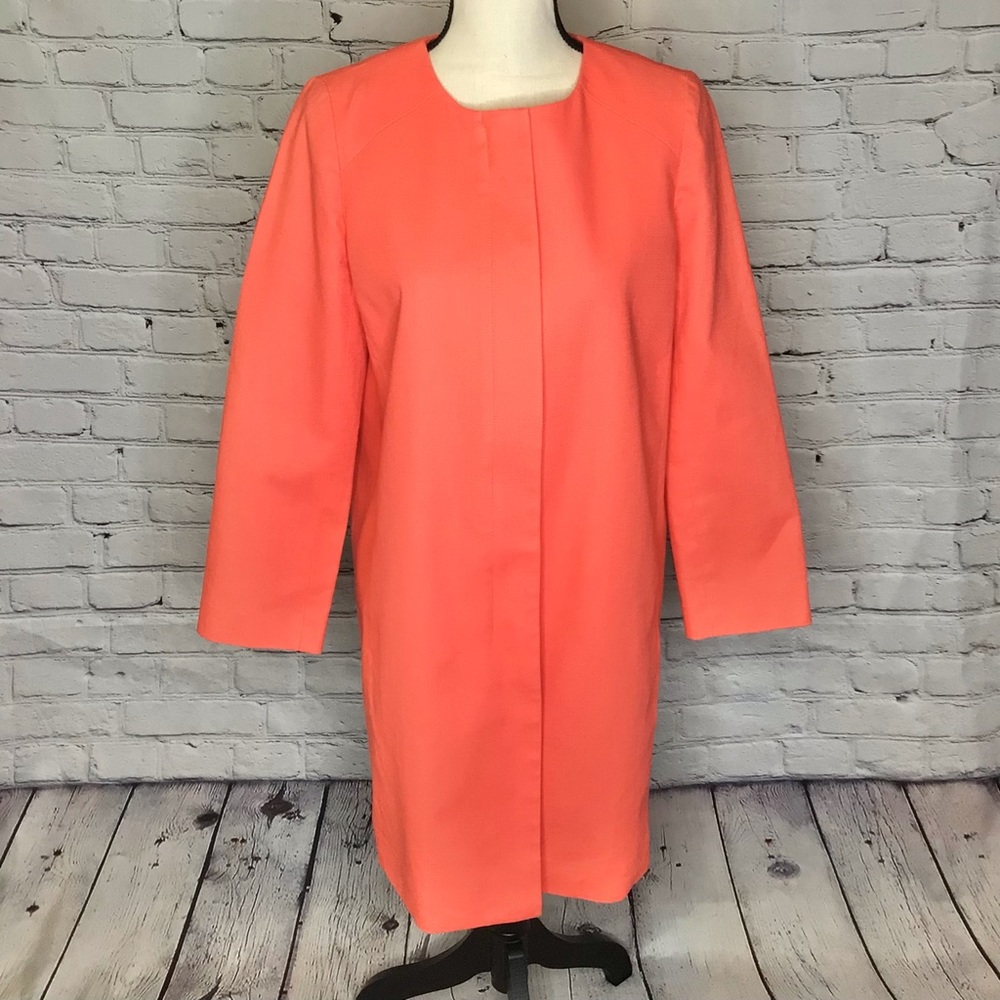 J. Crew Factory Coral Cotton Zip Up Long Blazer 4